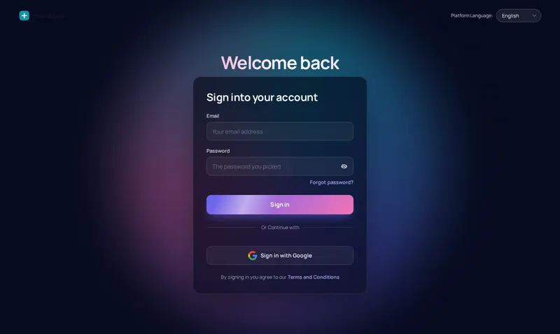 Prism ring GoHighLevel login page: dark page with a slowly turning colour ring behind the sign-in card